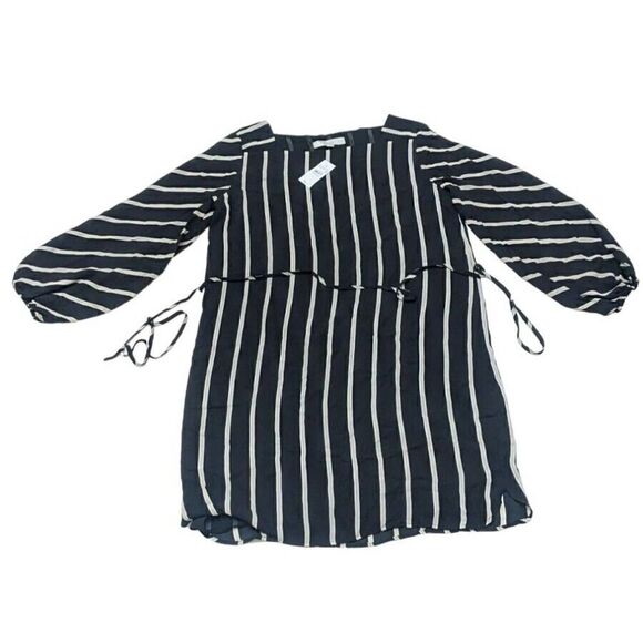 LOFT Women's Small Belted Scoop Neck Long Sleeve Striped Shift Dress‎ - Picture 1 of 7